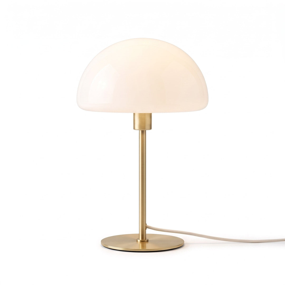 Mushroom Table Lamp, Opal Glass Dome & Brushed Brass Base, 14 in Small Bedside & Desk Lamp