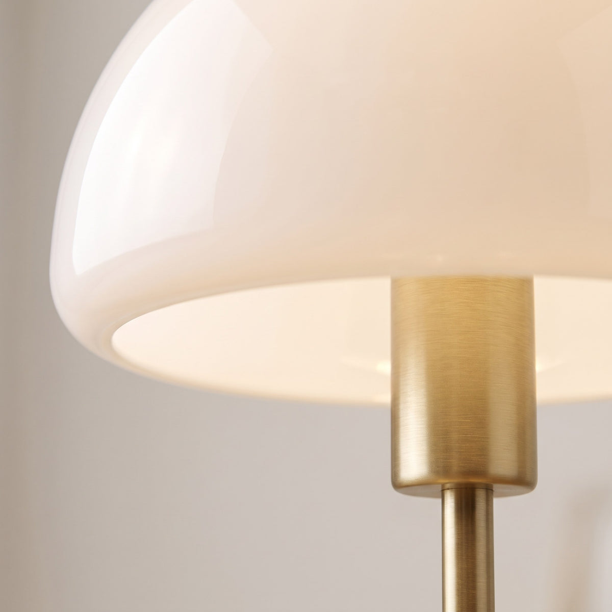 Mushroom Table Lamp, Opal Glass Dome & Brushed Brass Base, 14 in Small Bedside & Desk Lamp