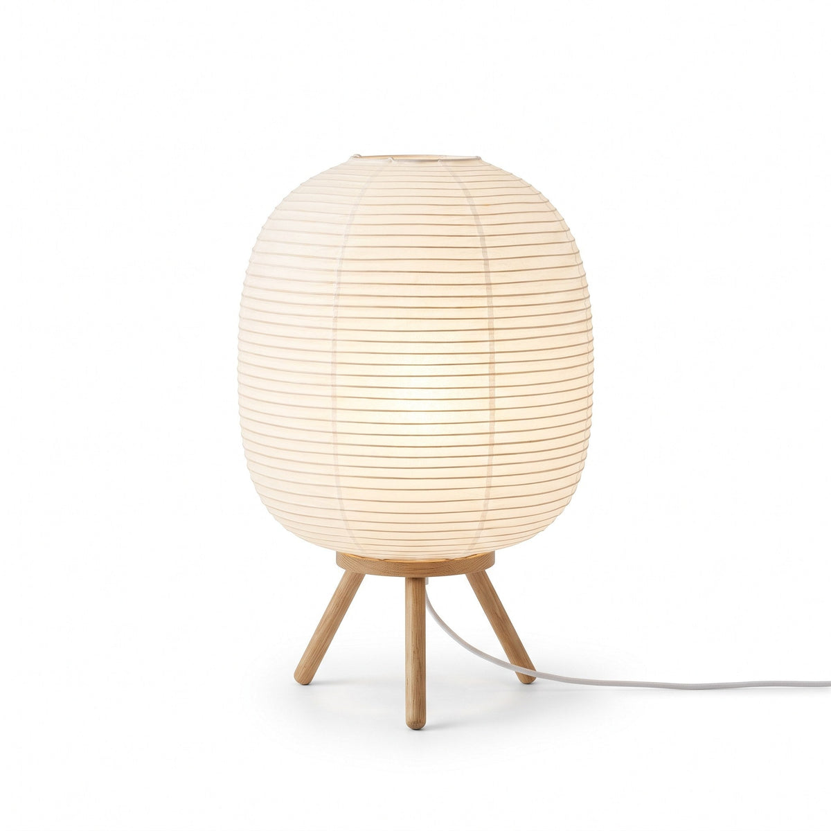 Rice Paper Table Lamp with Oak Wood Legs, 16 in Japandi Paper Lantern Lamp for Bedroom & Living Room