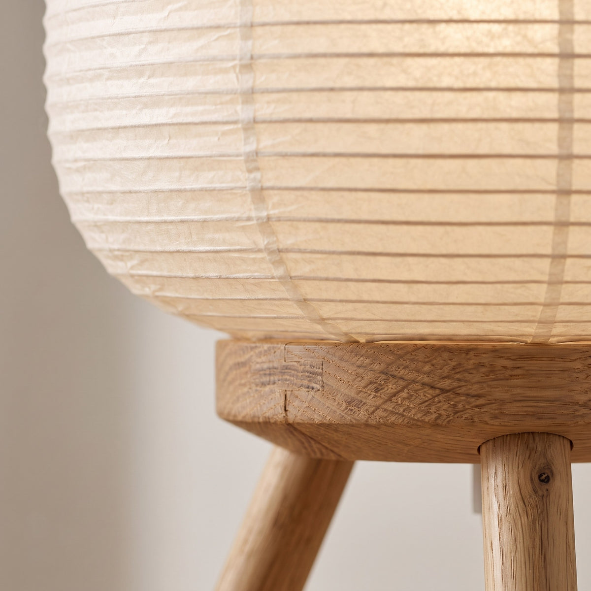 Rice Paper Table Lamp with Oak Wood Legs, 16 in Japandi Paper Lantern Lamp for Bedroom & Living Room
